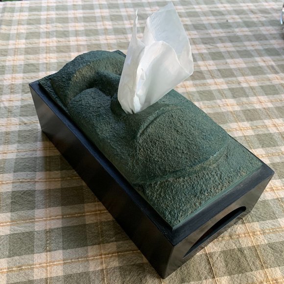 VTG Easter Island Moai Head Tissue Box Cover Polynesian Green Resin Retro Tiki - Picture 7 of 12